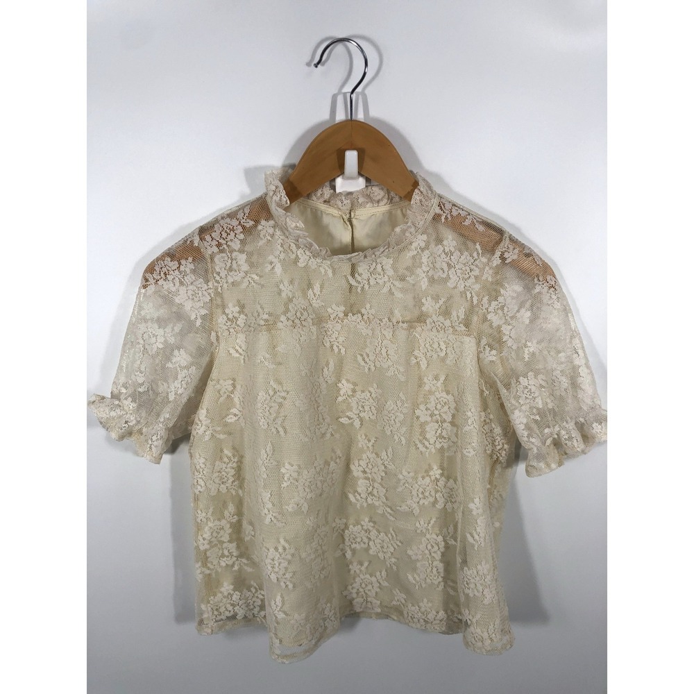 Victorian Edwardian Womens Blouse S Cream Sheer Lace Dainty Feminine Romantic